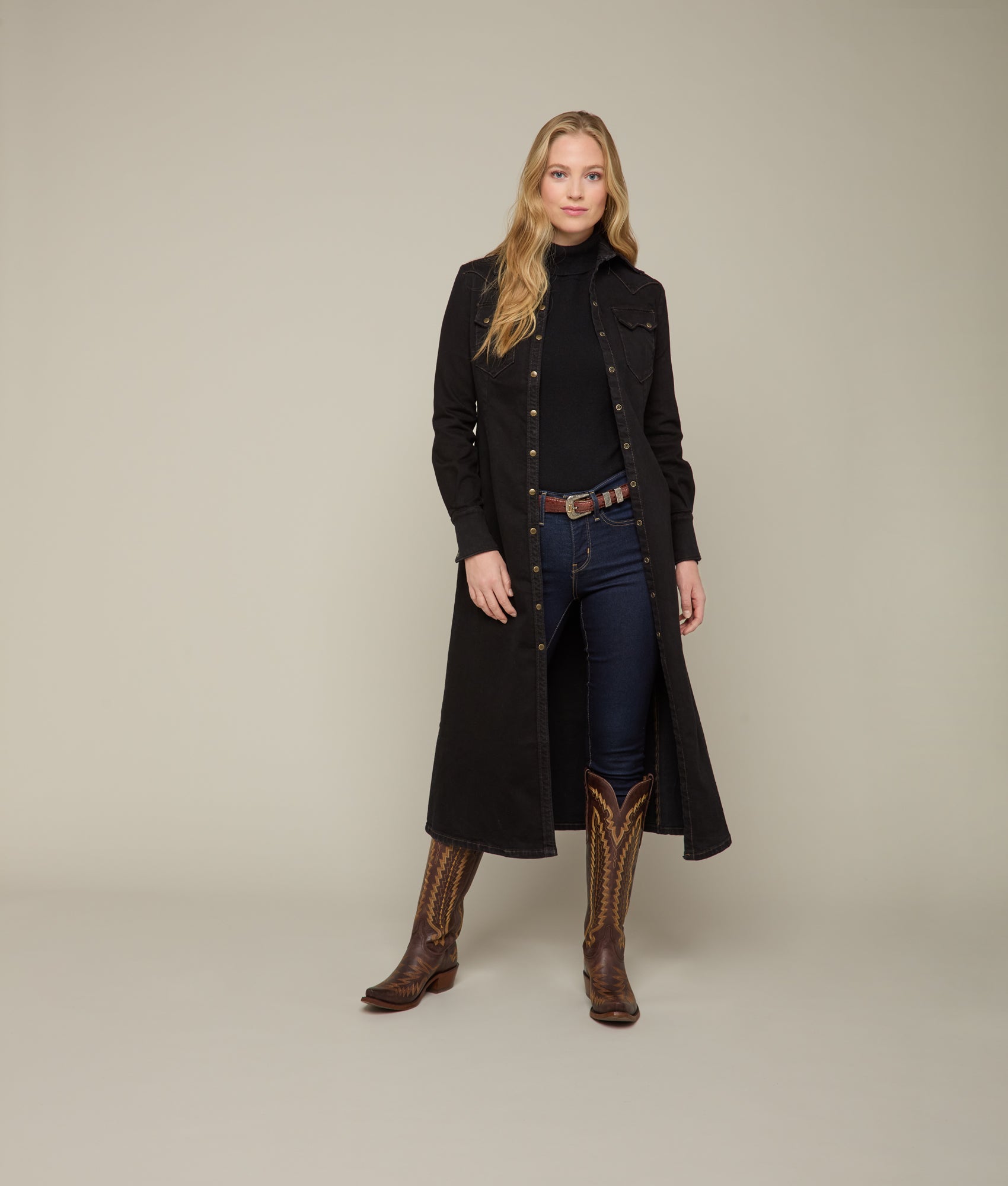 Long Denim Duster :: Black Denim - Image 9