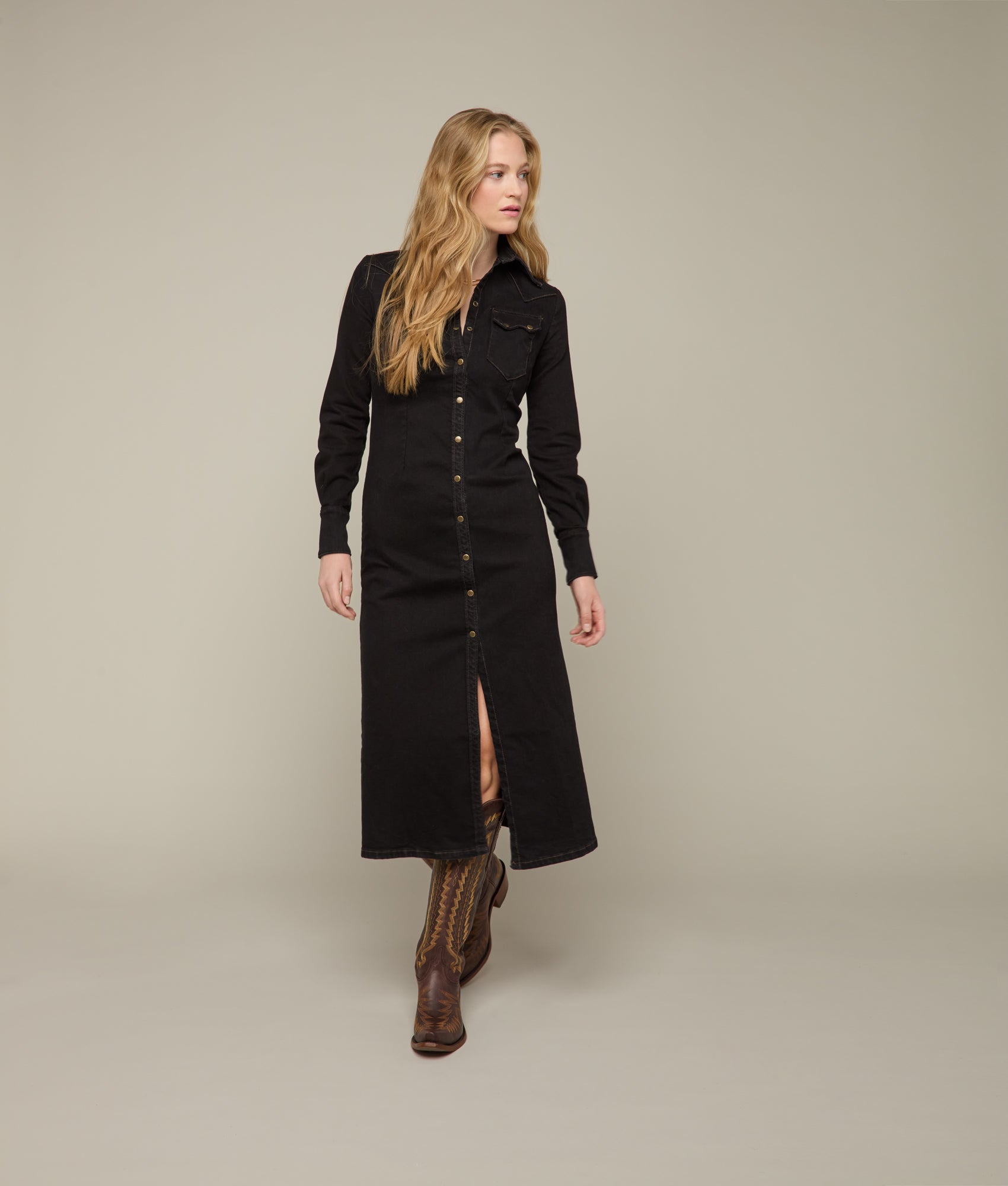 Long Denim Duster :: Black Denim - Image 4