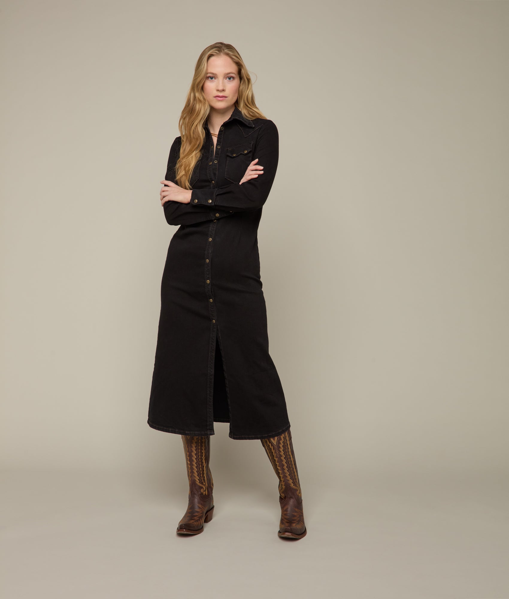 Long Denim Duster :: Black Denim - Image 3