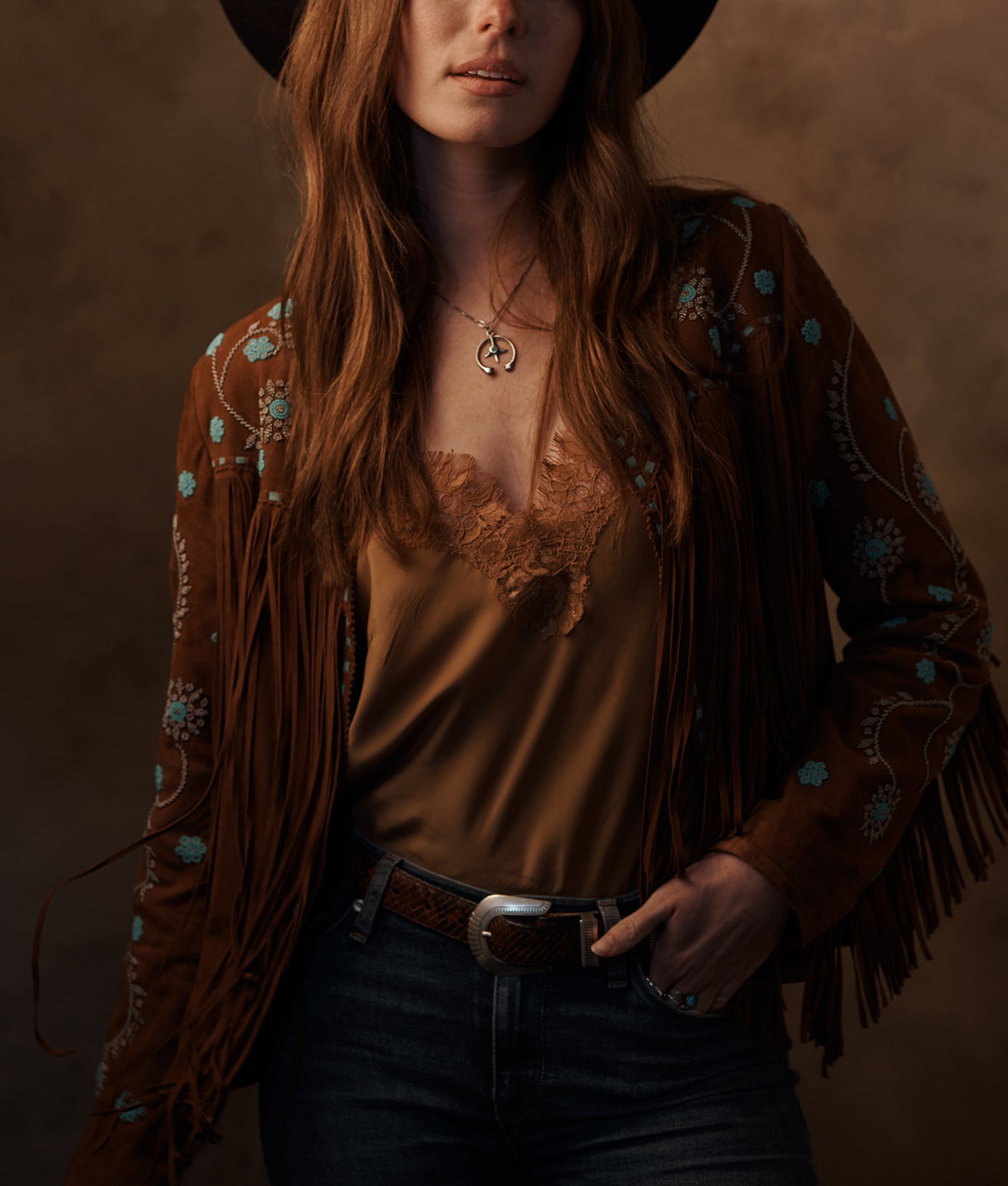 Ellie Beaded Fringe Jacket :: Brown - Image 2