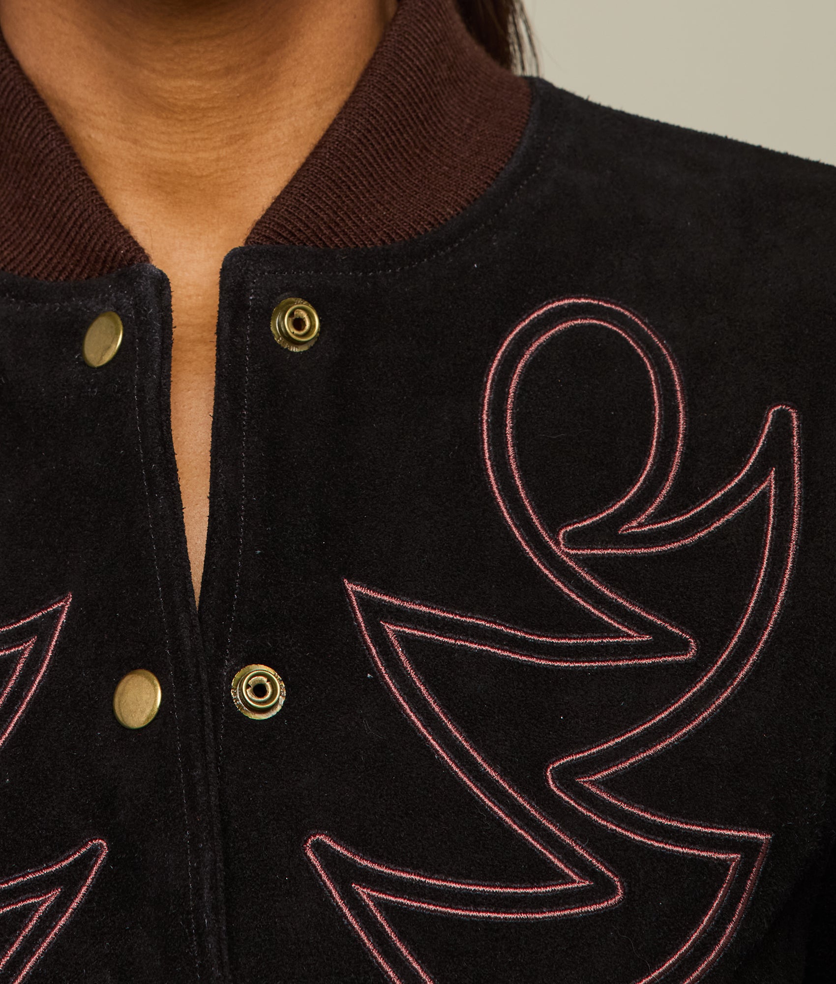 Embroidered Suede Bomber Jacket :: Black - Image 2