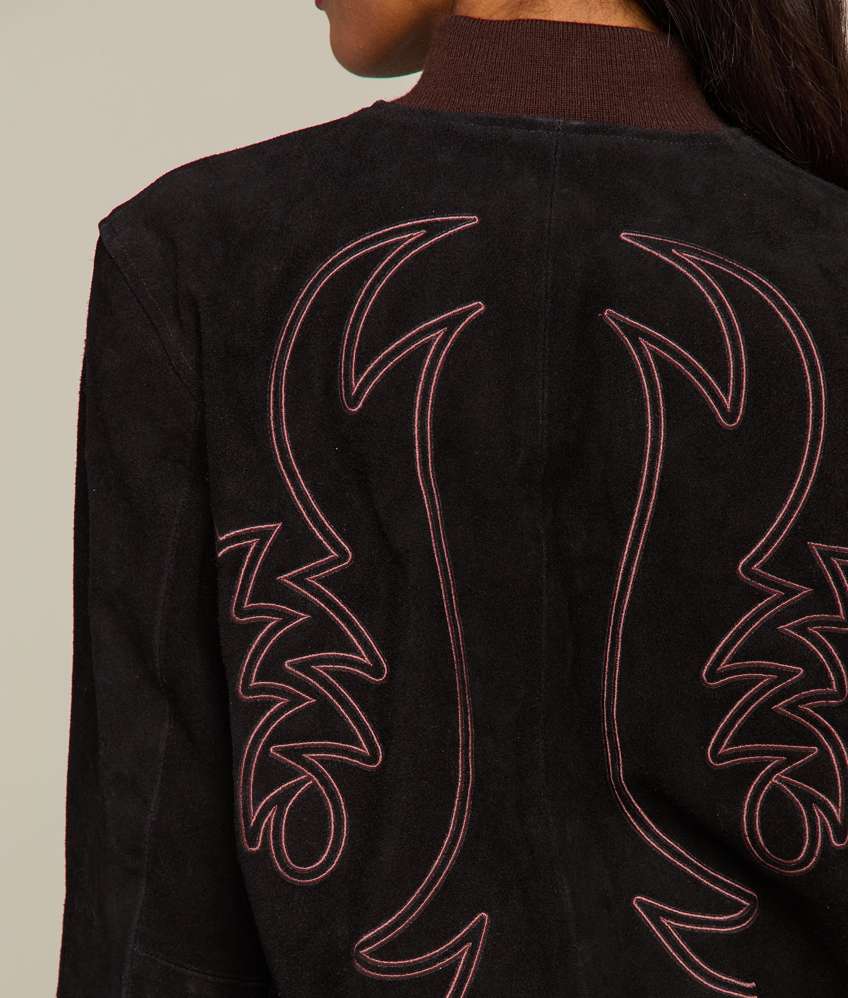 Embroidered Suede Bomber Jacket :: Black - Image 8