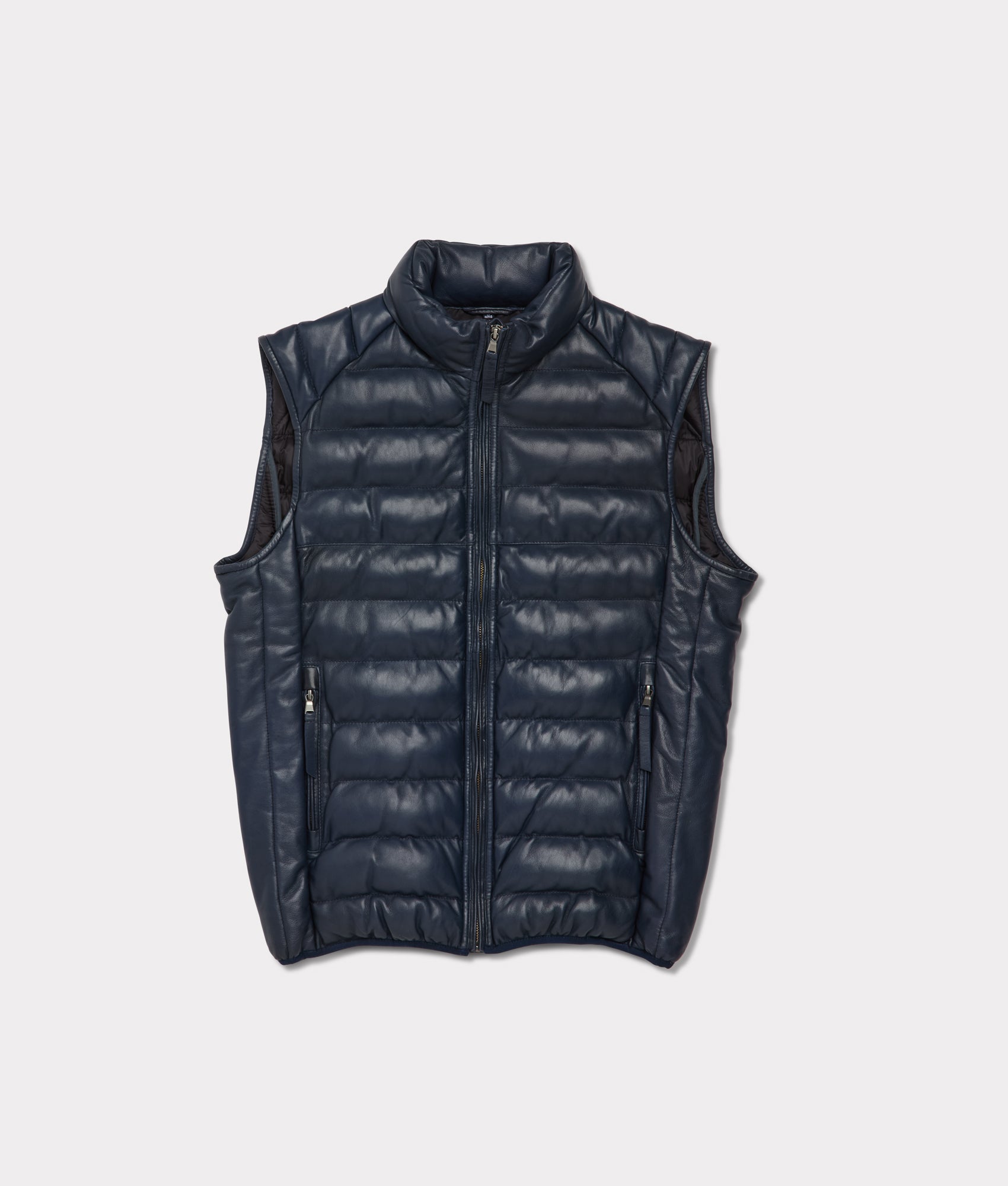 Men's Leather Puffer Vest :: Navy