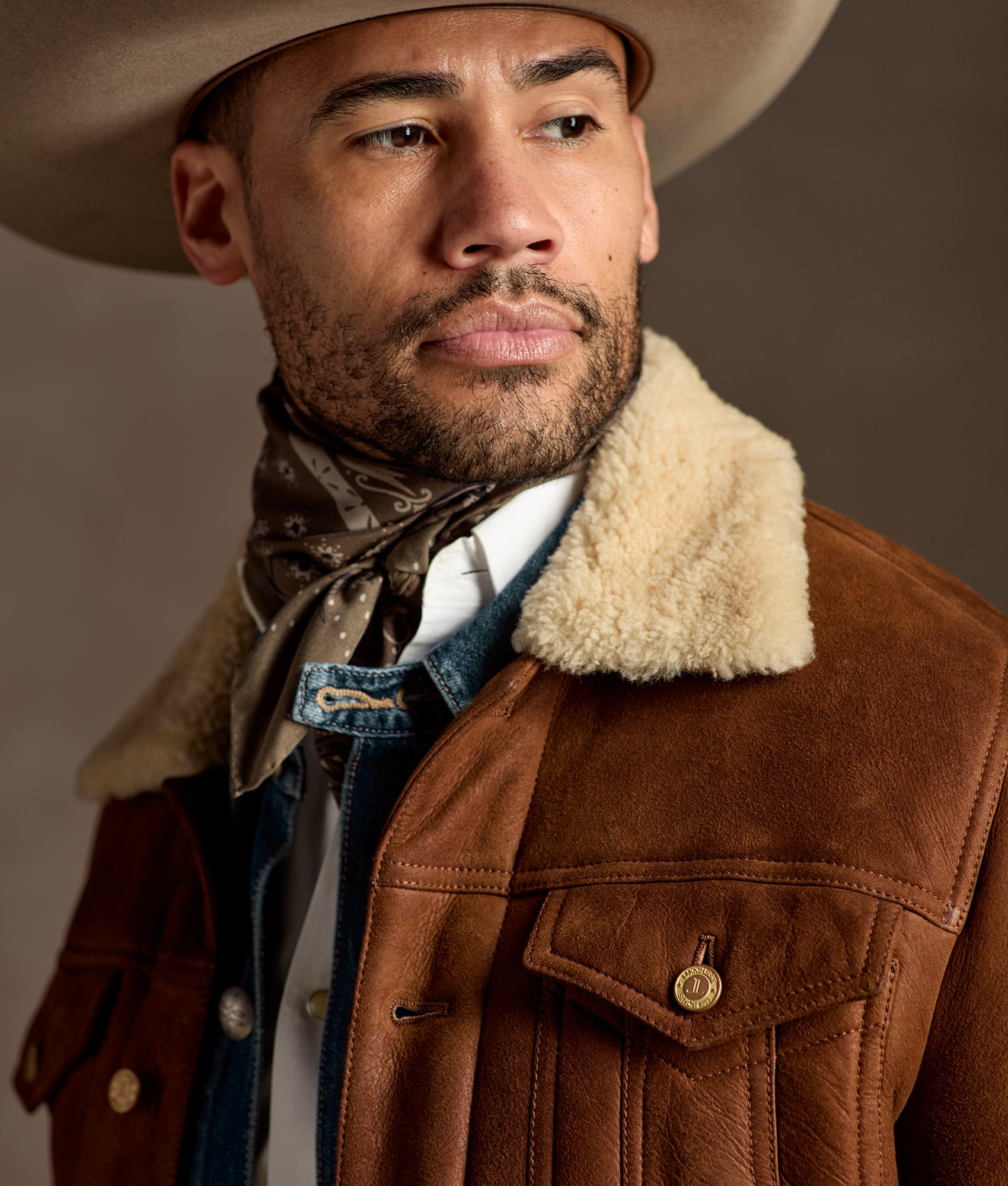 Kyle Shearling Trucker Jacket :: Cognac - Image 8