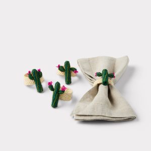 Cactus Flower Napkin Rings - Set of Four :: Green