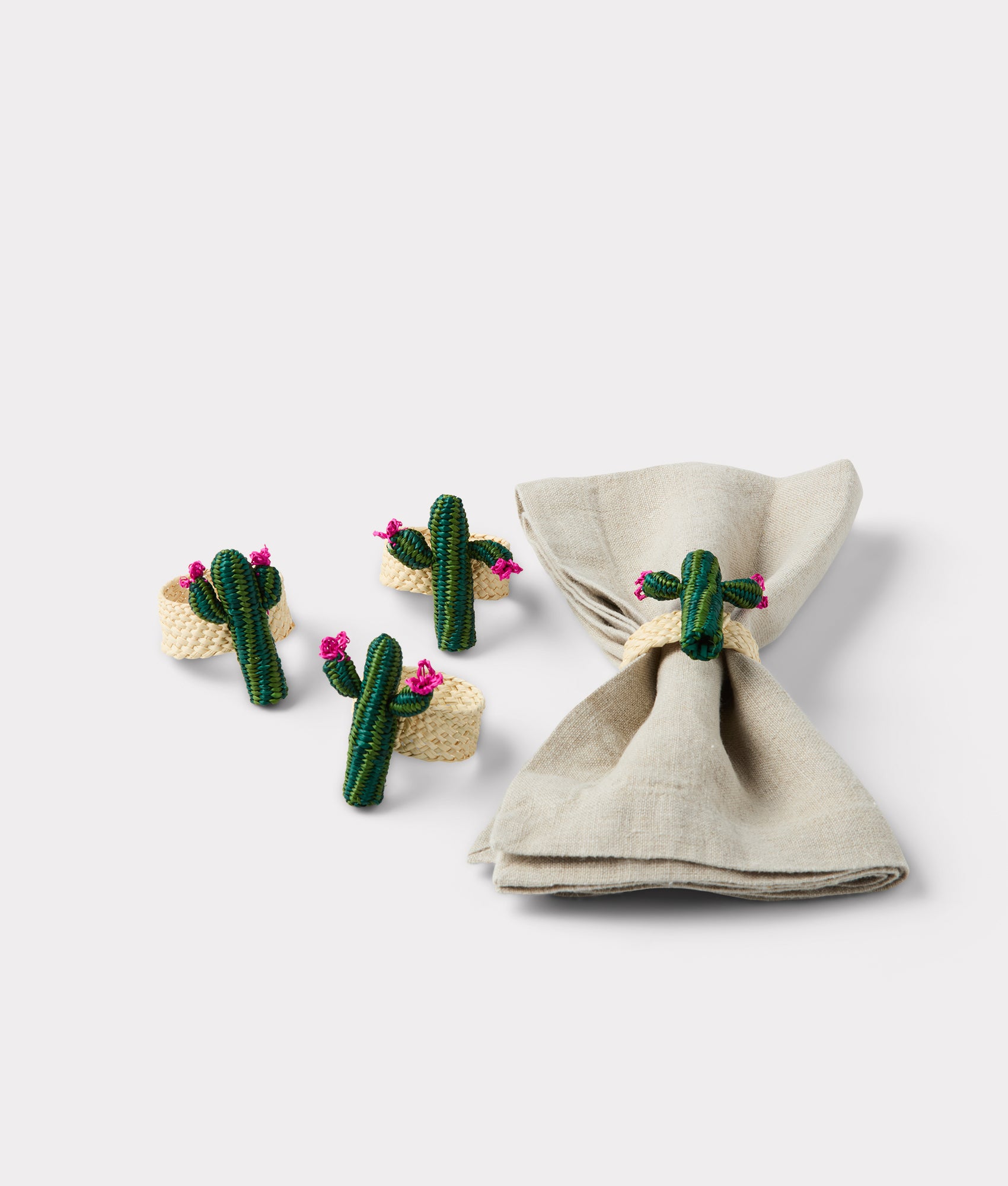 Cactus Flower Napkin Rings - Set of Four :: Green