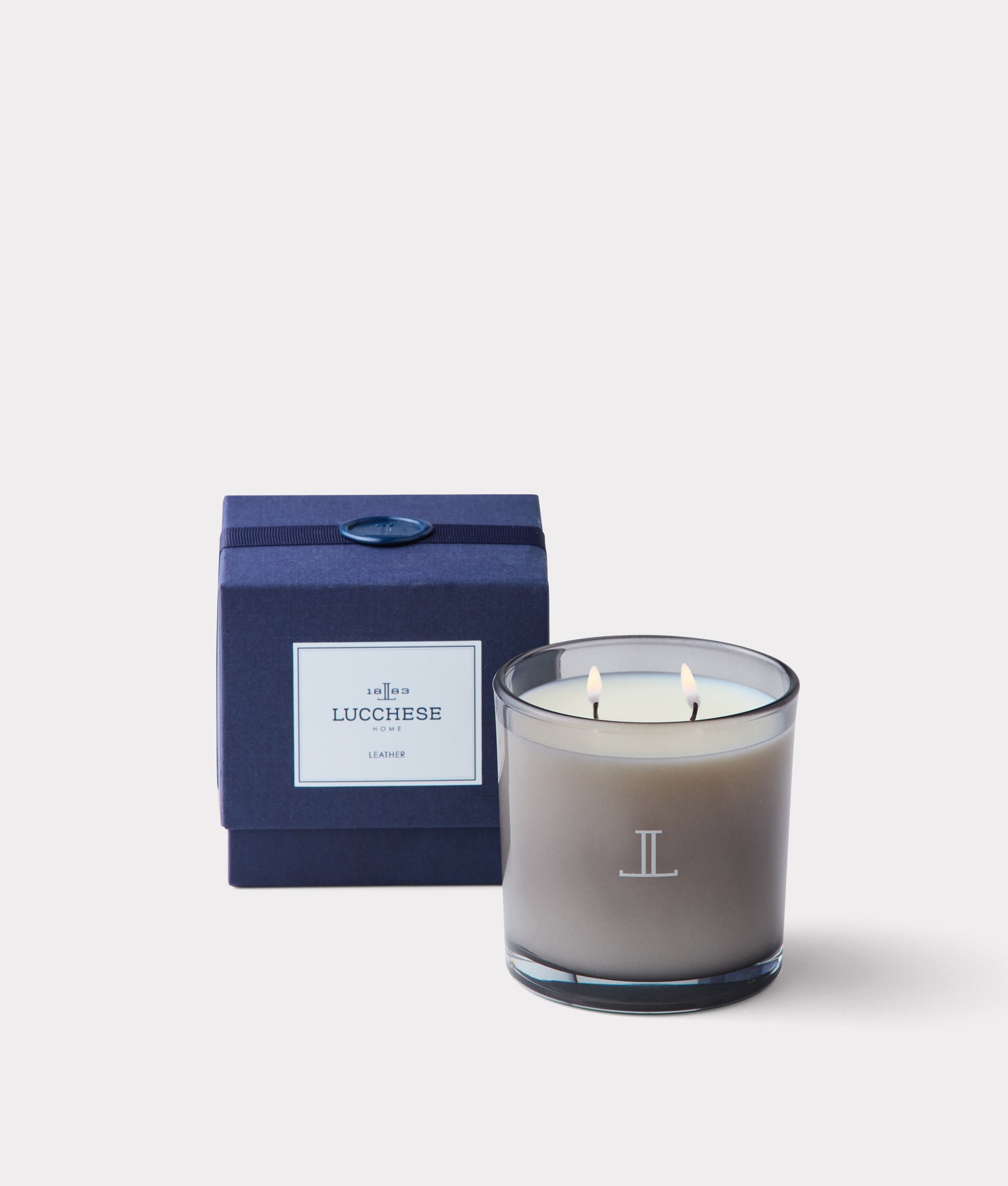 Double Wick Leather Scented Candle :: White
