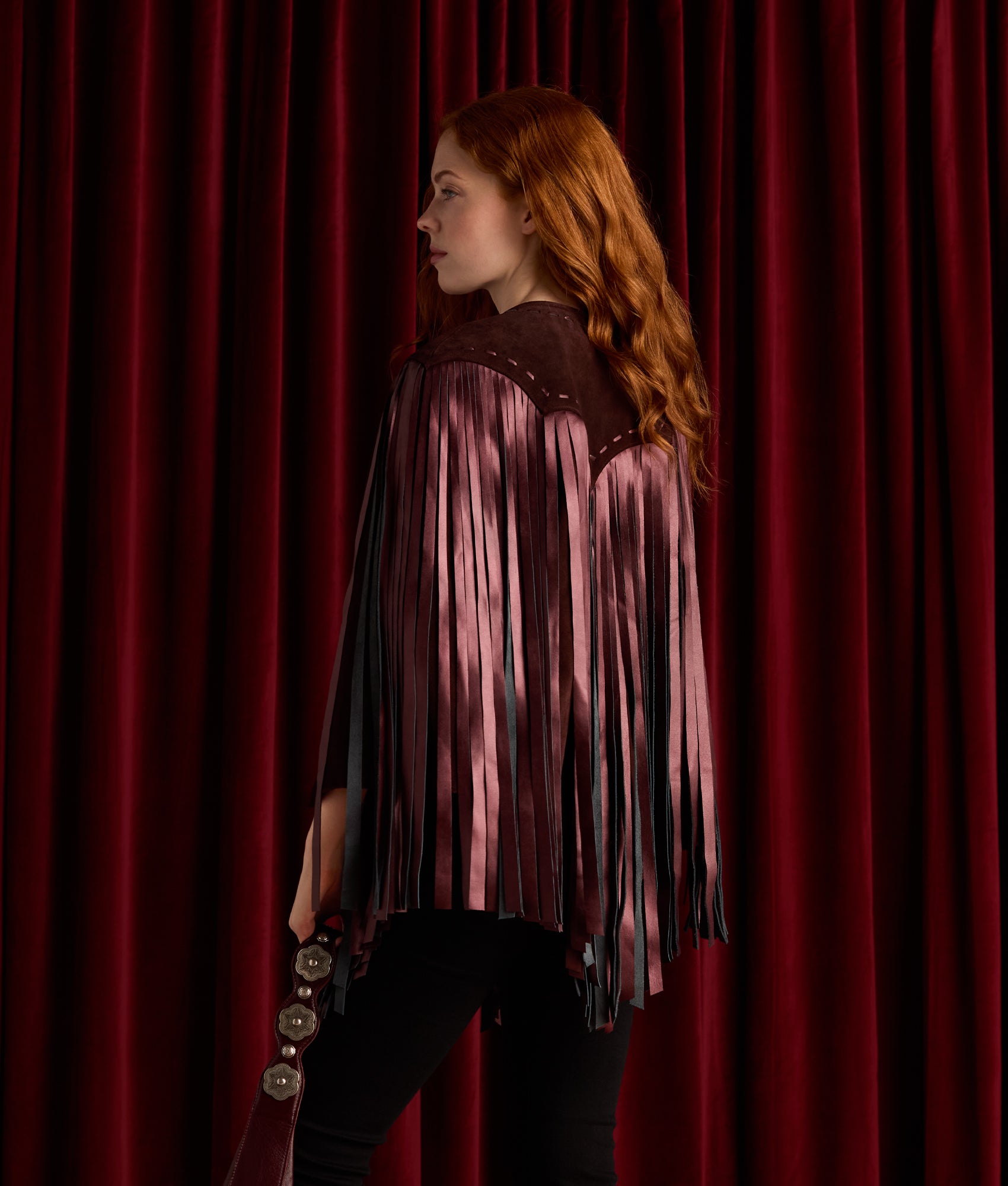 Shayanne Fringe Cape :: Black Cherry - Image 2