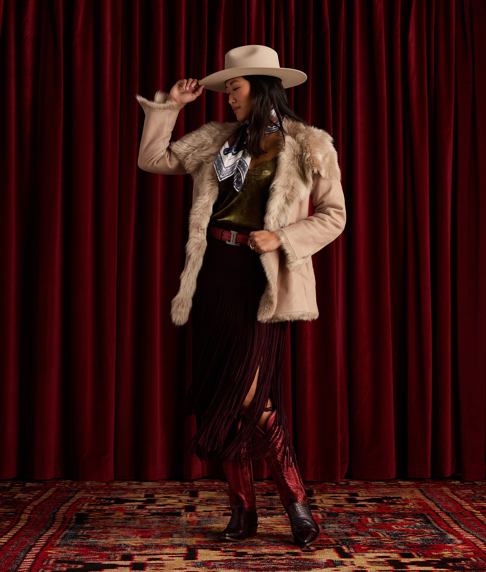 Rhiannon Fringe Skirt :: Black Cherry - Image 2