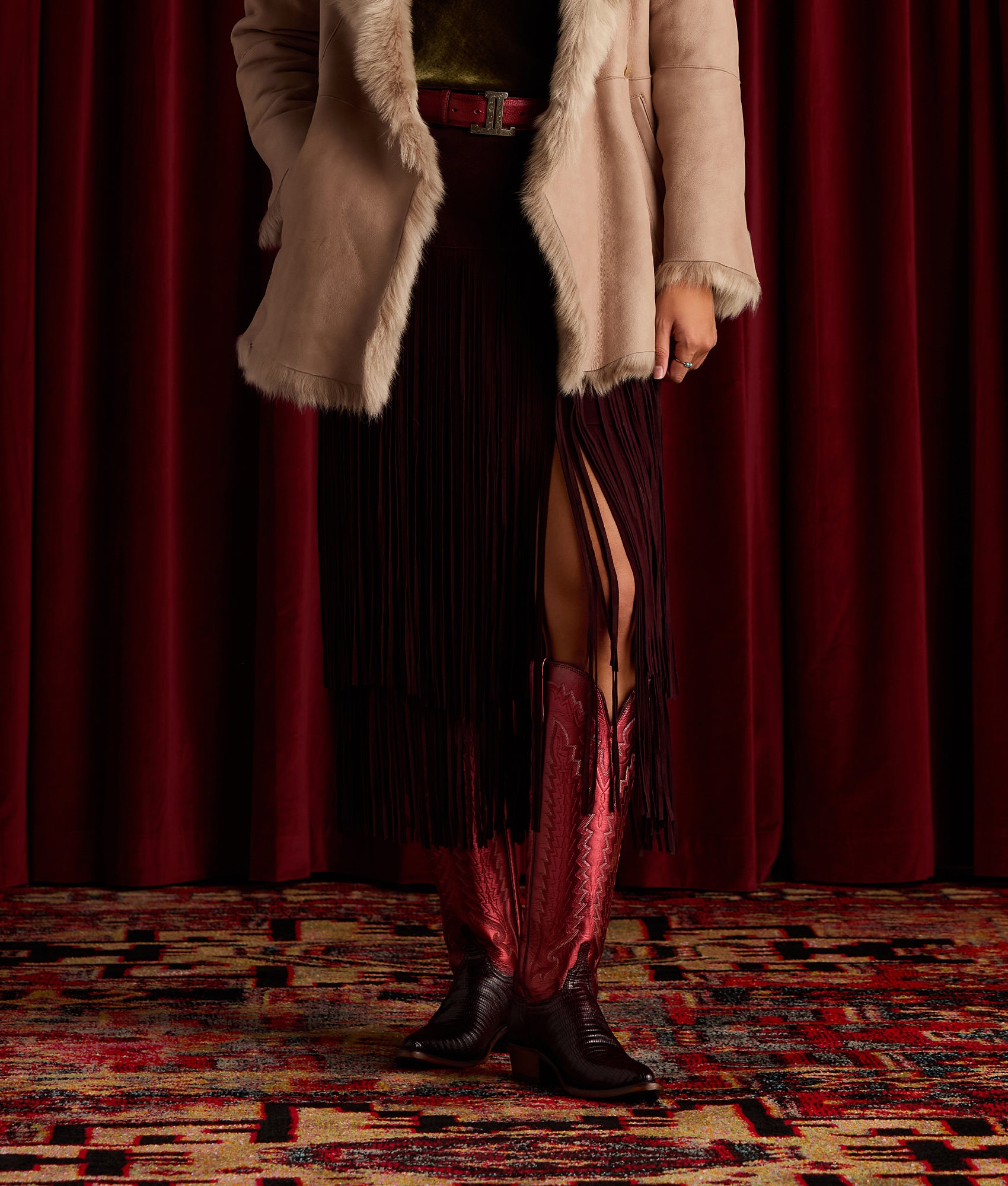 Rhiannon Fringe Skirt :: Black Cherry - Image 7