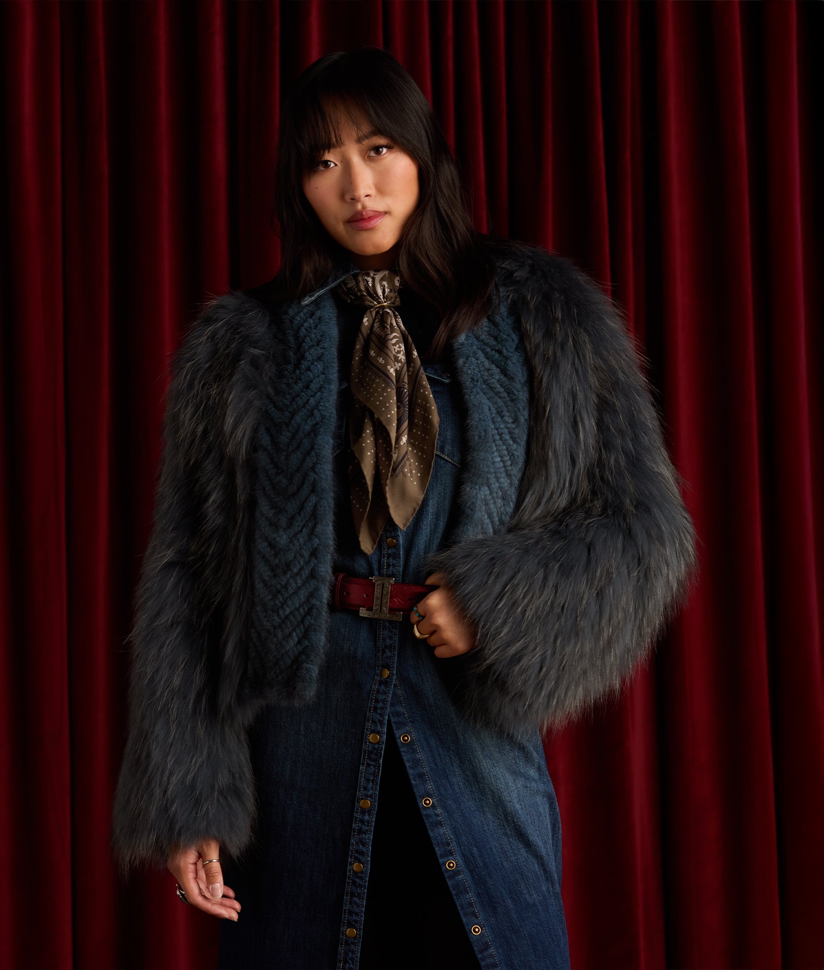 Janine Fur Jacket :: Turquoise - Image 2