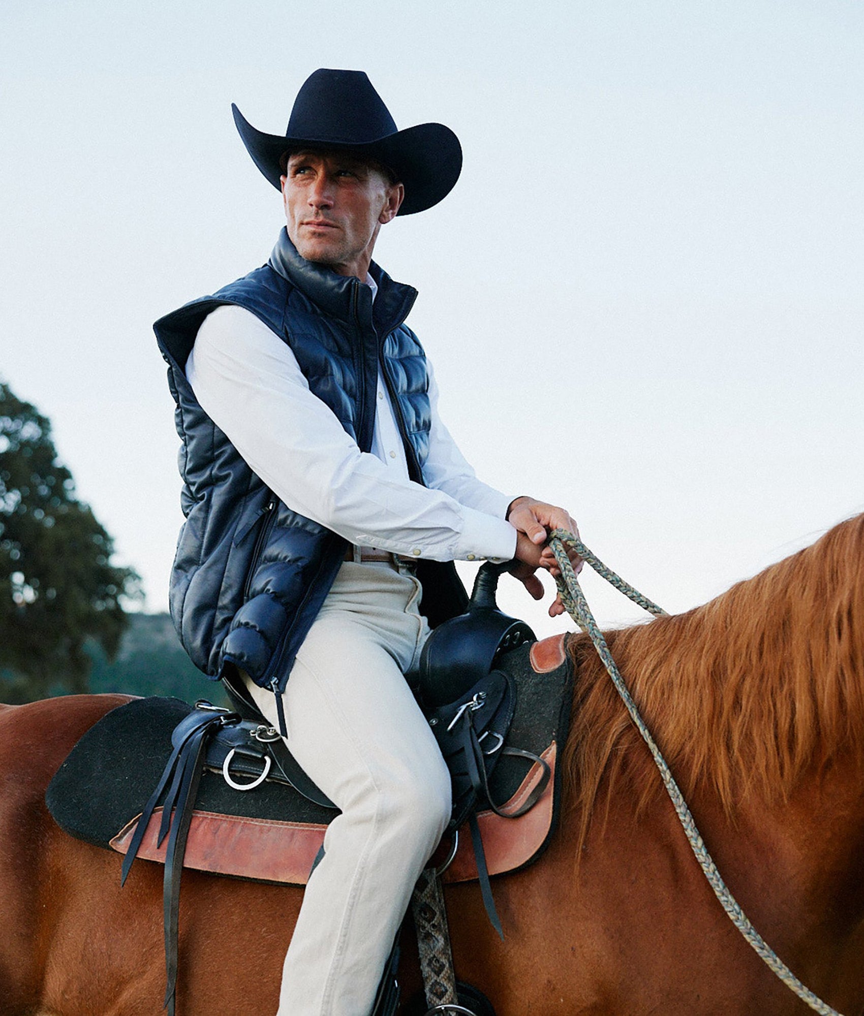 Men's Leather Puffer Vest :: Navy - Image 2